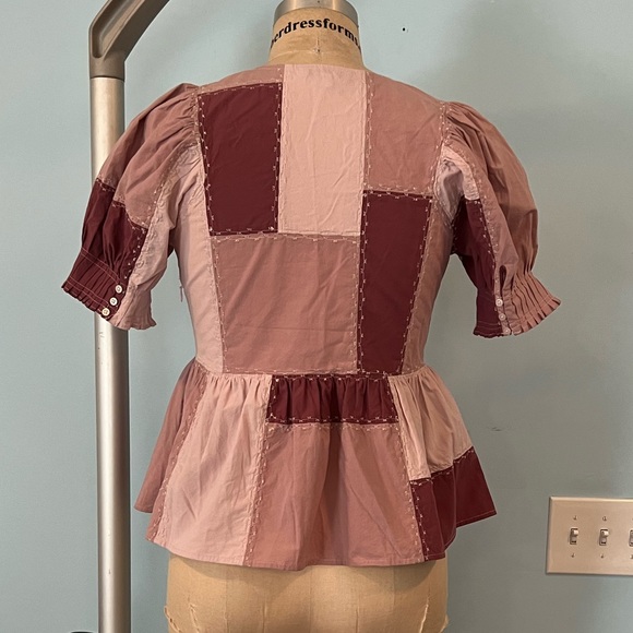 NWOT Madewell Signature Poplin Patchwork Peplum Top - Size Medium - Purp… - Picture 8 of 10